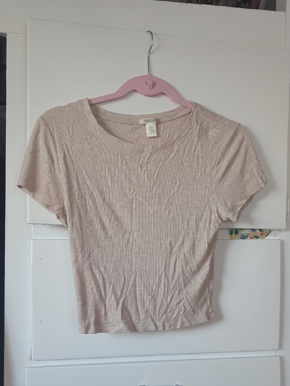 Bozzolo Ribbed Scoop Neck Short Sleeve Tee - Light Beige